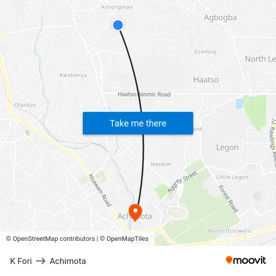 K Fori to Achimota map