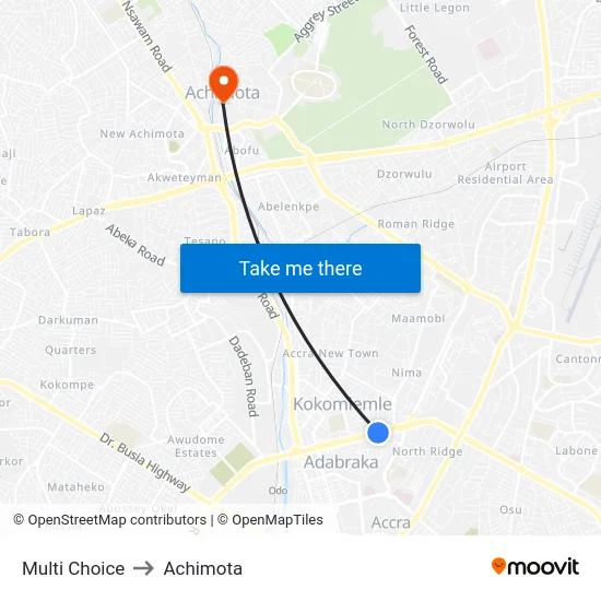 Multi Choice to Achimota map