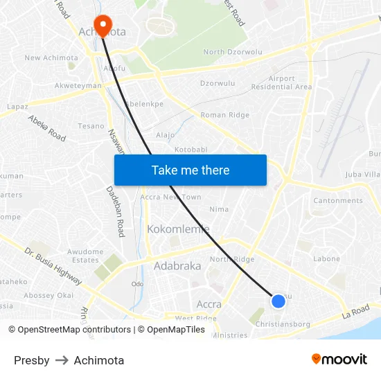 Presby to Achimota map