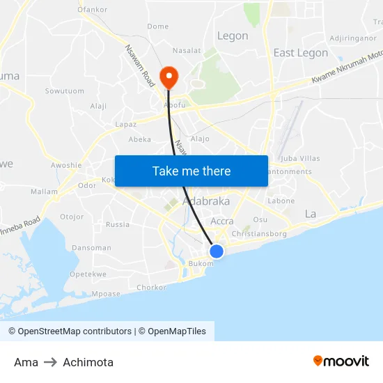 Ama to Achimota map
