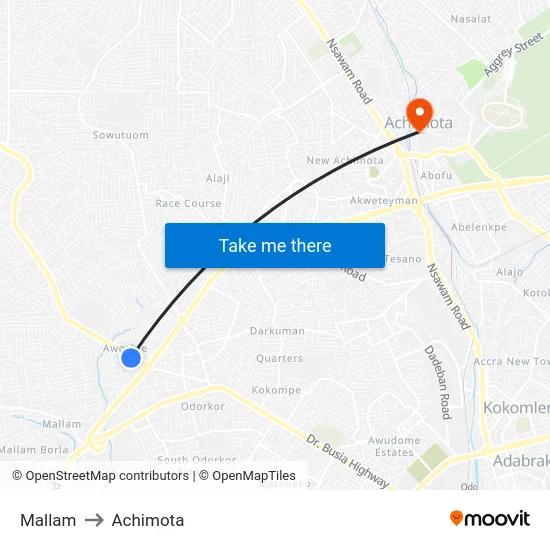 Mallam to Achimota map