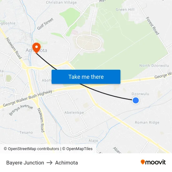 Bayere Junction to Achimota map