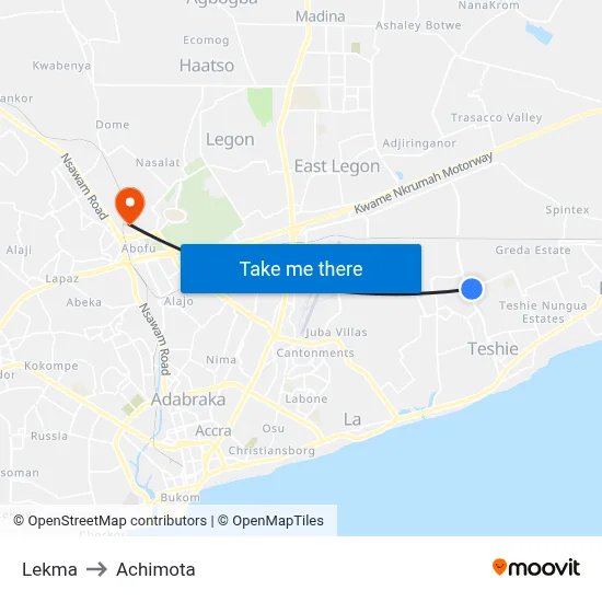 Lekma to Achimota map