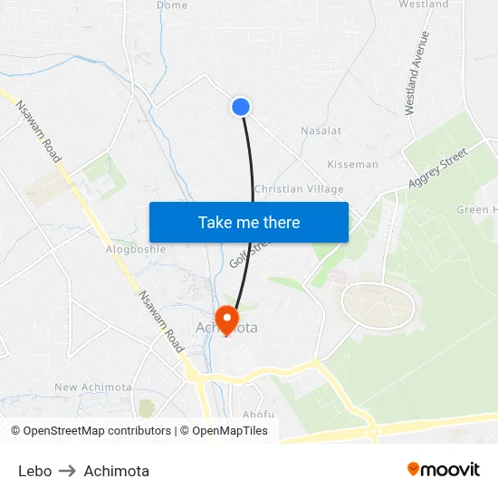 Lebo to Achimota map