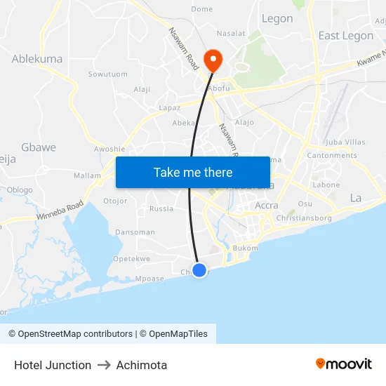 Hotel Junction to Achimota map
