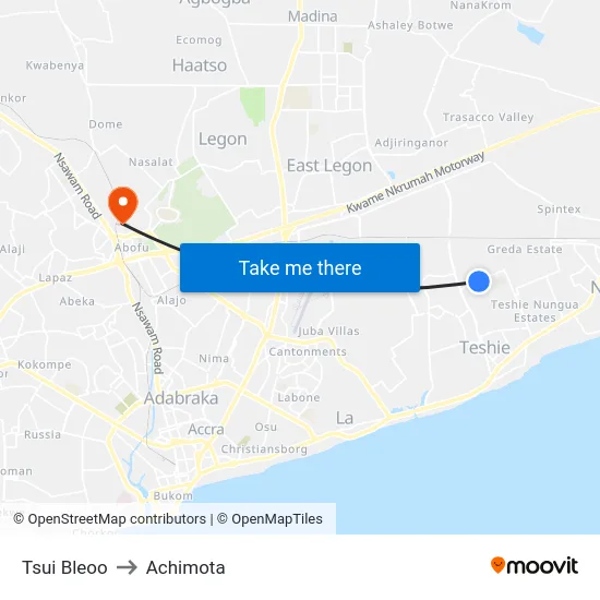 Tsui Bleoo to Achimota map