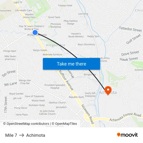 Mile 7 to Achimota map