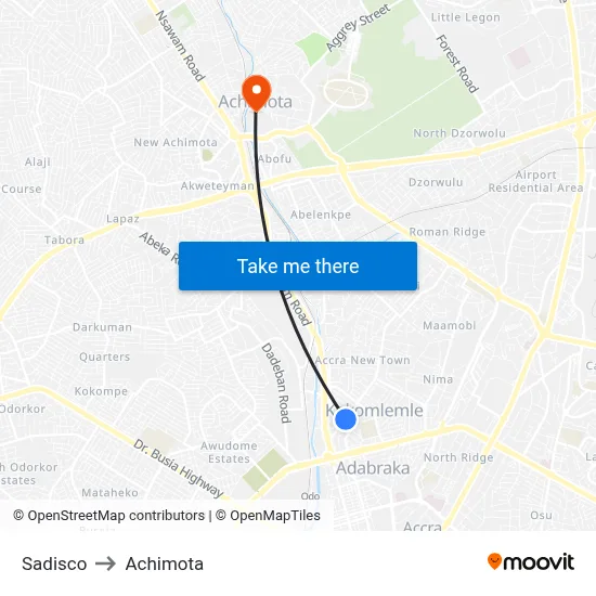 Sadisco to Achimota map