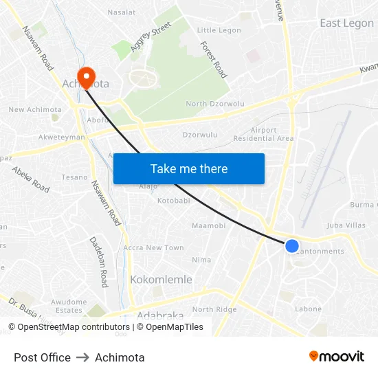 Post Office to Achimota map