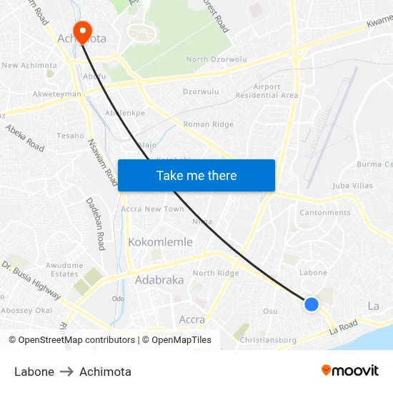 Labone to Achimota map