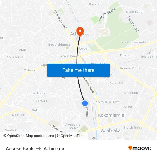 Access Bank to Achimota map