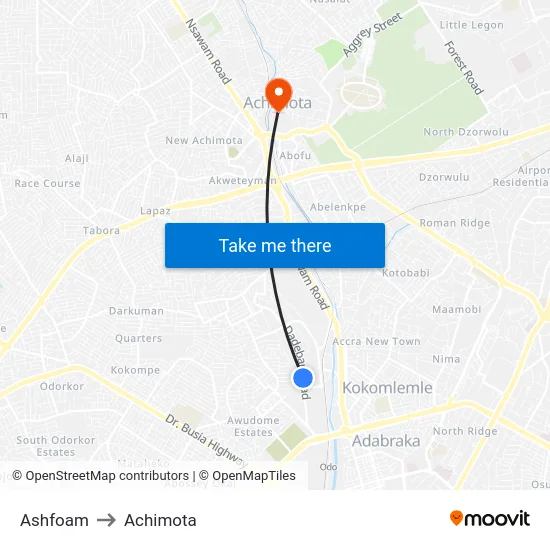 Ashfoam to Achimota map