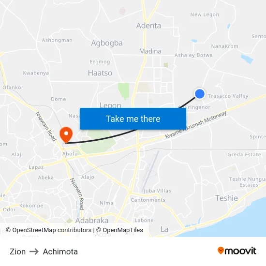 Zion to Achimota map