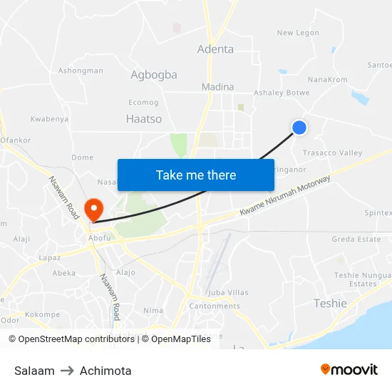Salaam to Achimota map