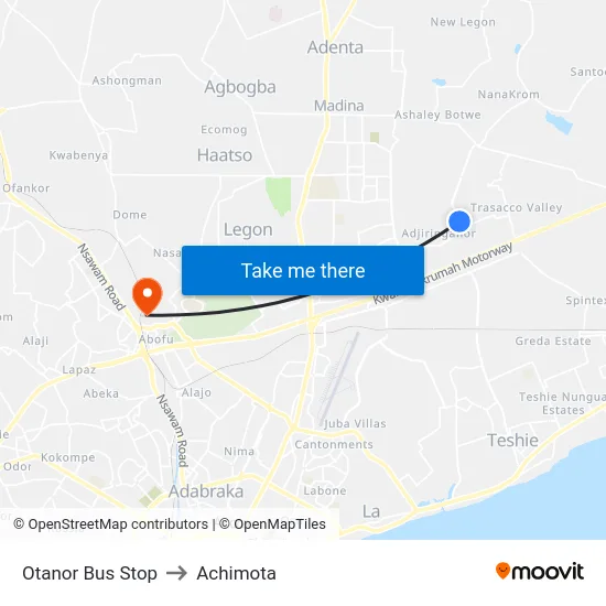 Otanor Bus Stop to Achimota map