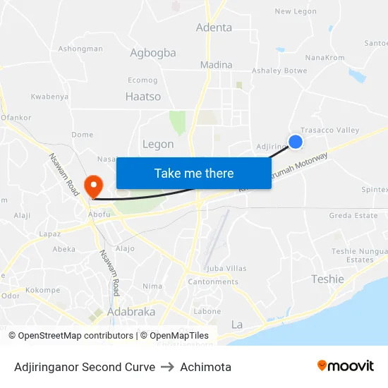 Adjiringanor Second Curve to Achimota map