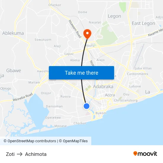 Zoti to Achimota map