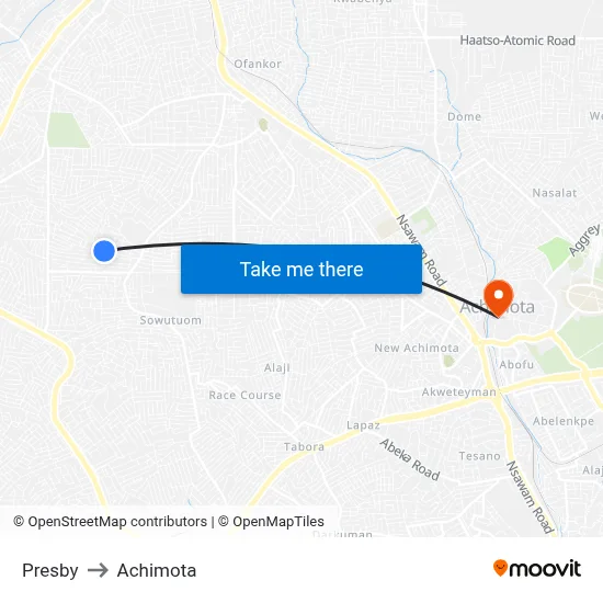 Presby to Achimota map