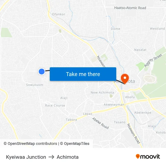 Kyeiwaa Junction to Achimota map