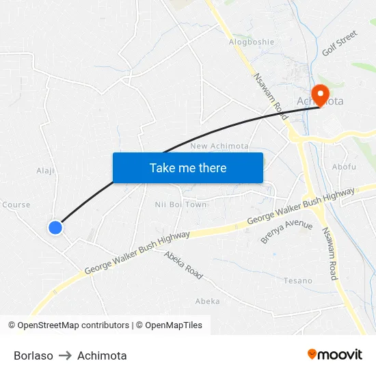 Borlaso to Achimota map