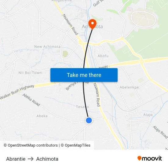 Abrantie to Achimota map