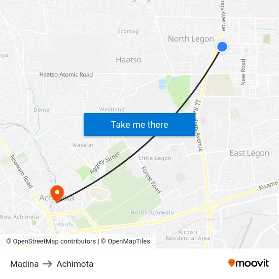 Madina to Achimota map
