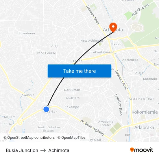 Busia Junction to Achimota map