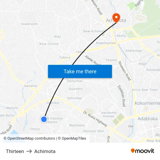 Thirteen to Achimota map