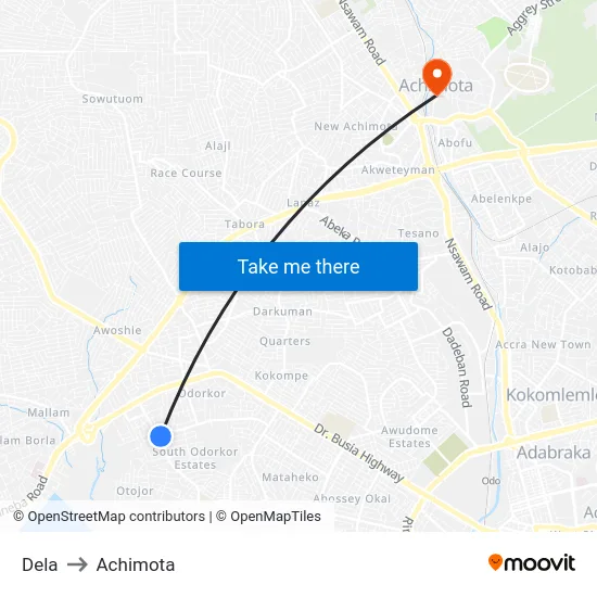 Dela to Achimota map