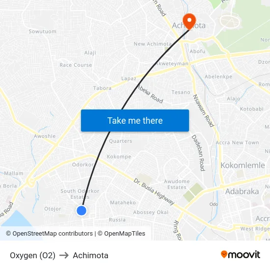 Oxygen (O2) to Achimota map