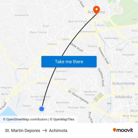 St. Martin Depores to Achimota map