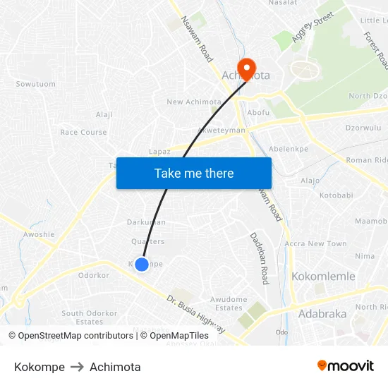 Kokompe to Achimota map