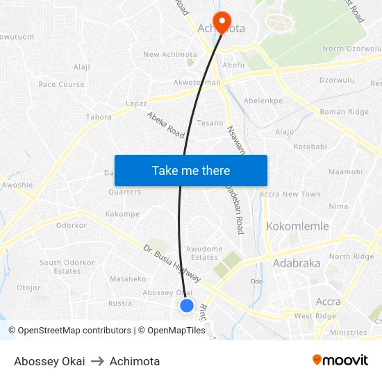 Abossey Okai to Achimota map