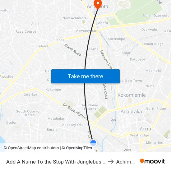 Add A Name To the Stop With Junglebus App to Achimota map