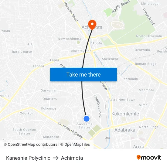 Kaneshie Polyclinic to Achimota map