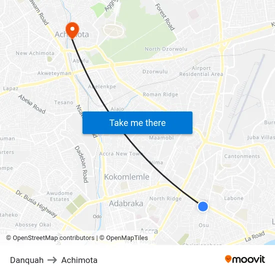 Danquah to Achimota map