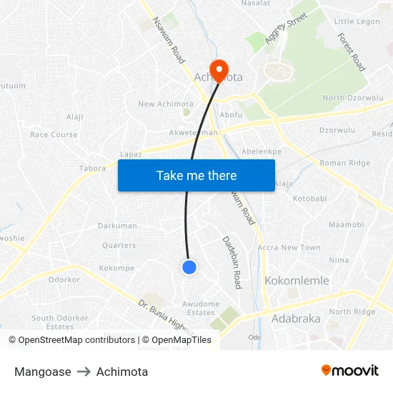 Mangoase to Achimota map