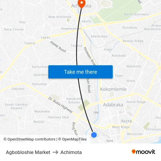 Agbobloshie Market to Achimota map