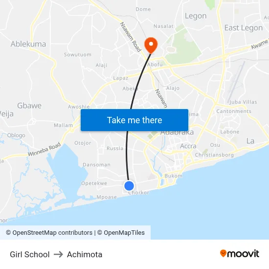 Girl School to Achimota map
