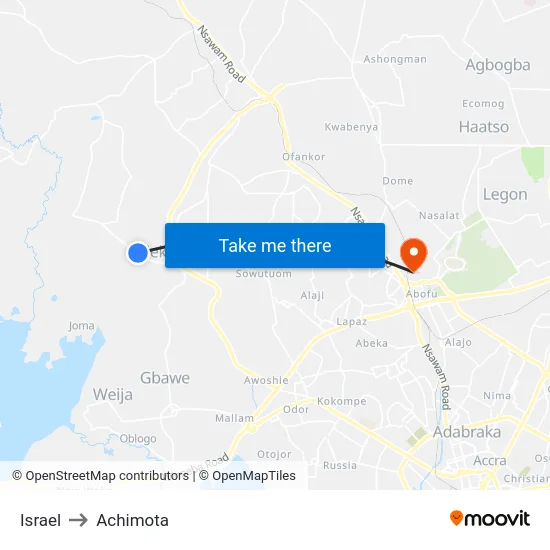 Israel to Achimota map