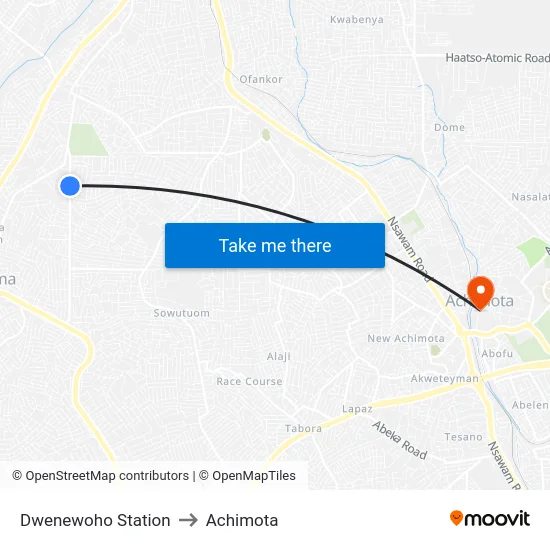 Dwenewoho Station to Achimota map