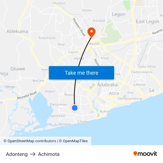 Adonteng to Achimota map