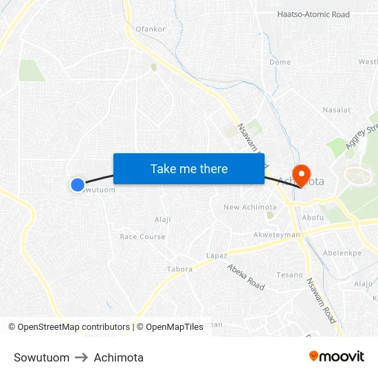 Sowutuom to Achimota map