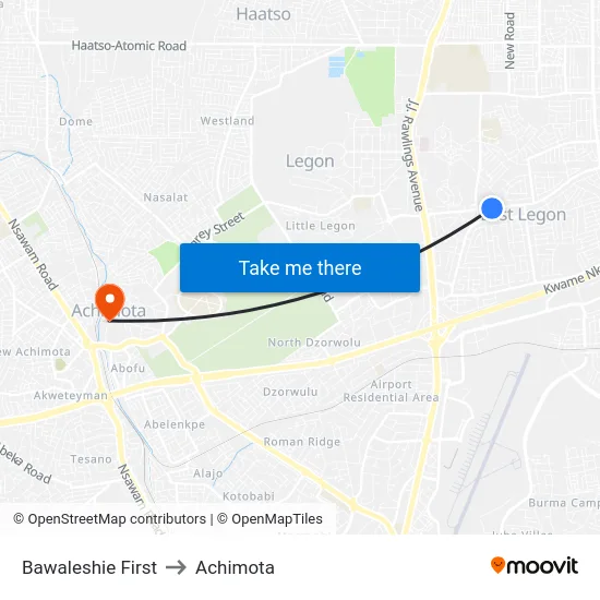 Bawaleshie First to Achimota map