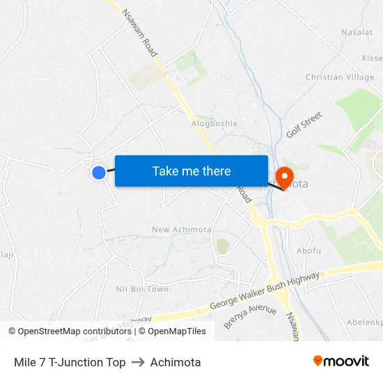 Mile 7 T-Junction Top to Achimota map