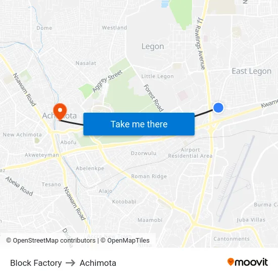 Block Factory to Achimota map