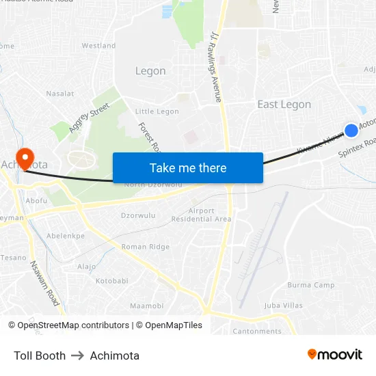 Toll Booth to Achimota map