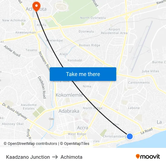Kaadzano Junction to Achimota map