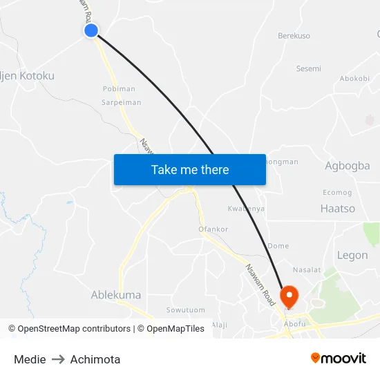 Medie to Achimota map
