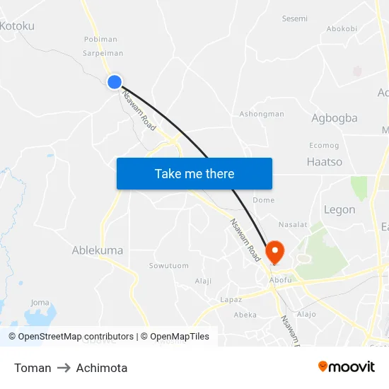Toman to Achimota map